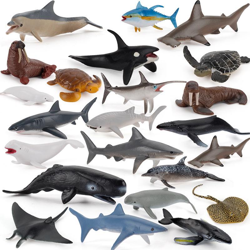 Children's Marine Animal Model Set: Mini Whale, Shark, Dolphin, Turtle, Sea Lion