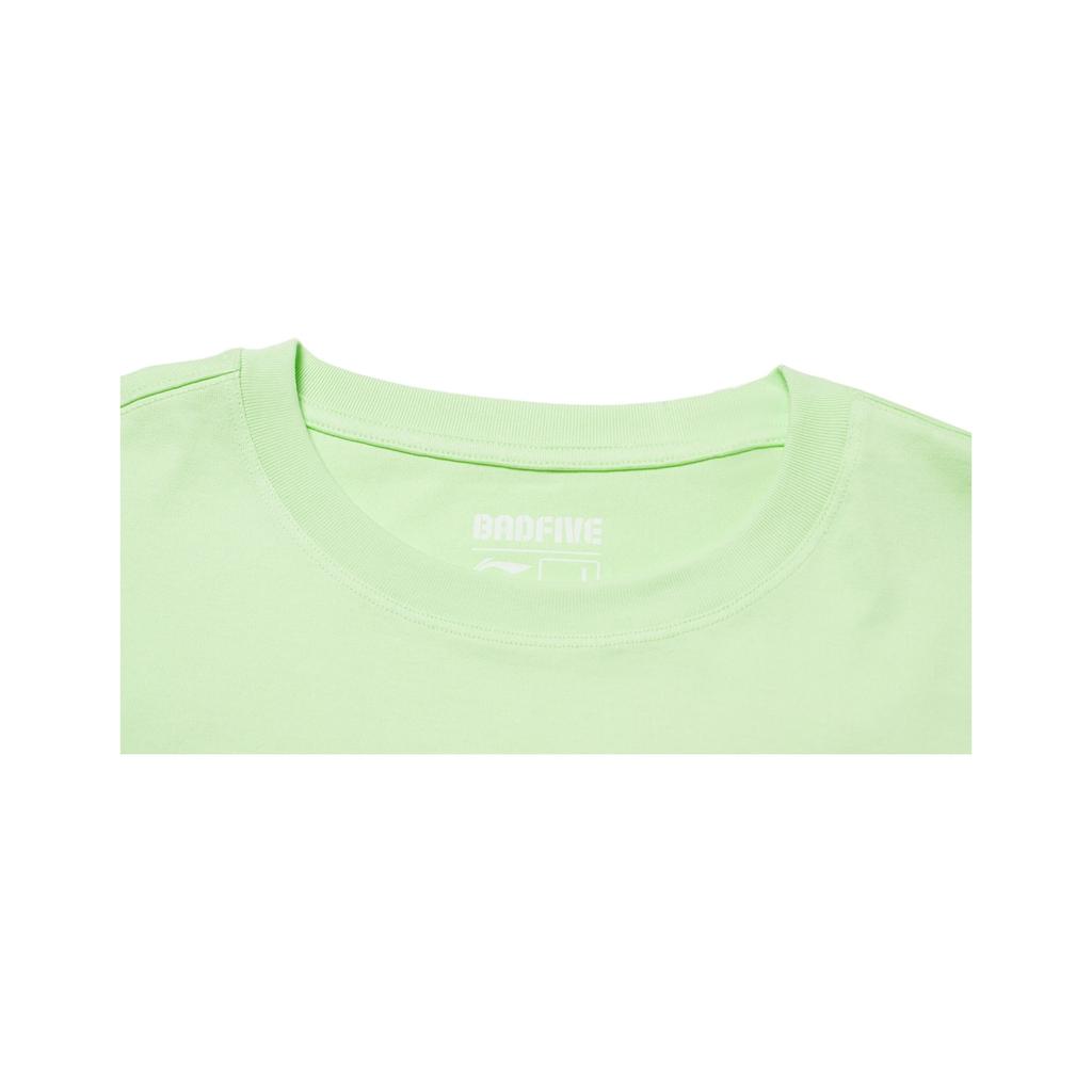 Li-Ning Badfive футболка с коротким рукавом и круглым вырезом с буквенным принтом, мужские топы, флуоресцентно-ледяной зеленый цвет AHSS389-1