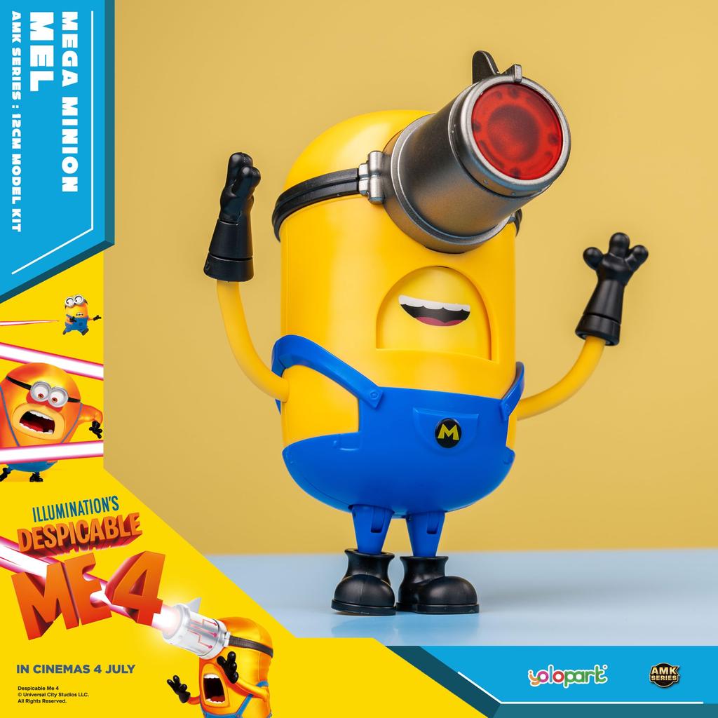 Minions Despicable Me 4 Mega Mel Action Figure with Extendable Laser Eyes and 5 Interchangeable Facial Minion Model Gift for Kids Ages 8 and Up Toy,