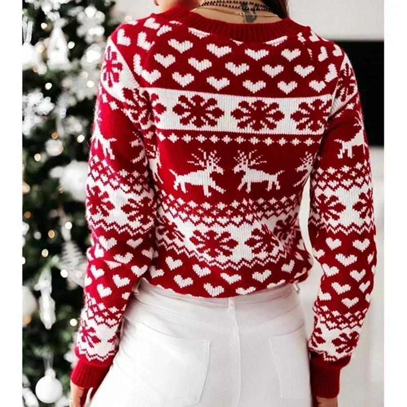 Winter Christmas Sweater for Women Jacquard Knitted Long Sleeve Clothes Warm Thicken Jumpers Pullover Tops Knitwear