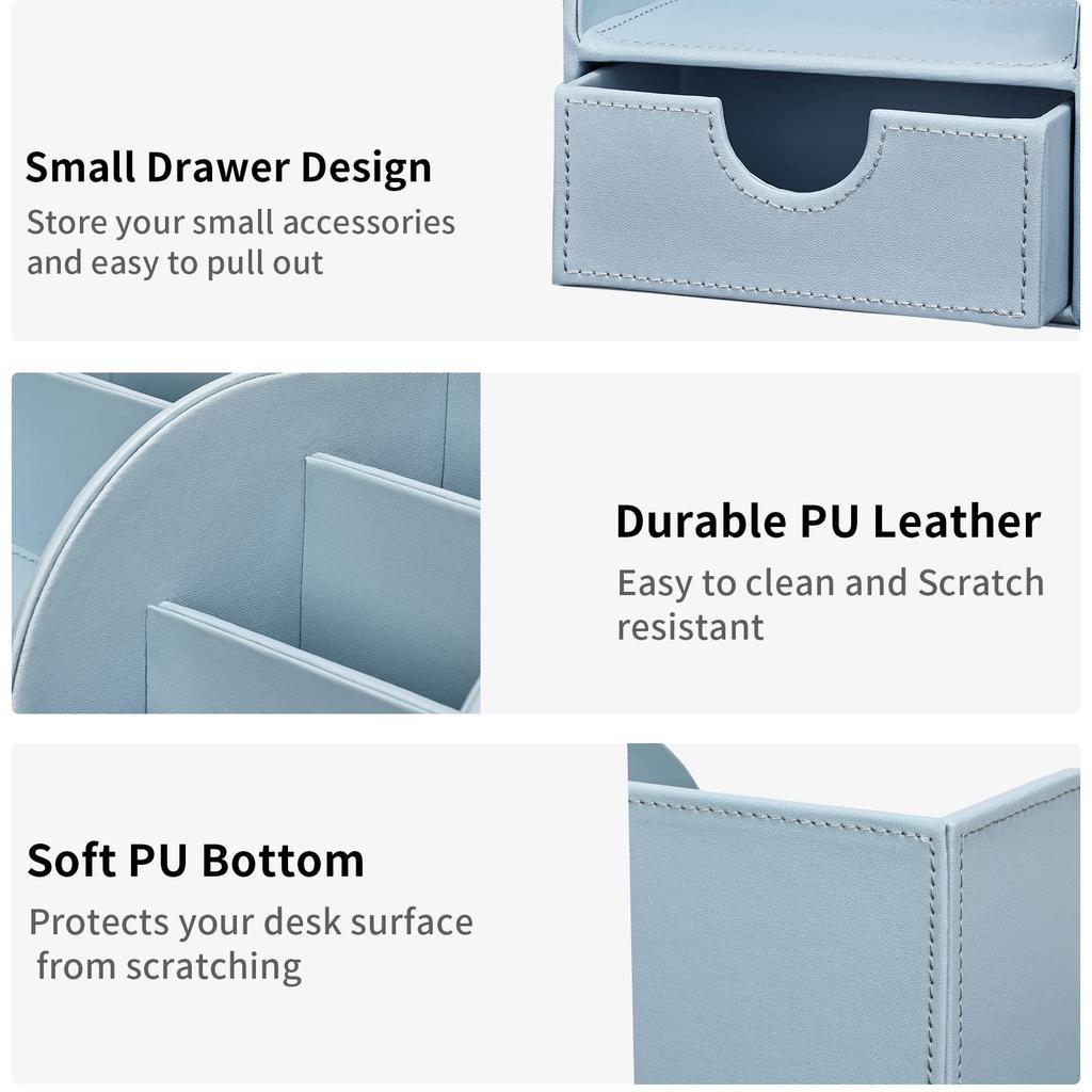 KINGFOM PU Leather Desktop Storage Box and Pen Organizer