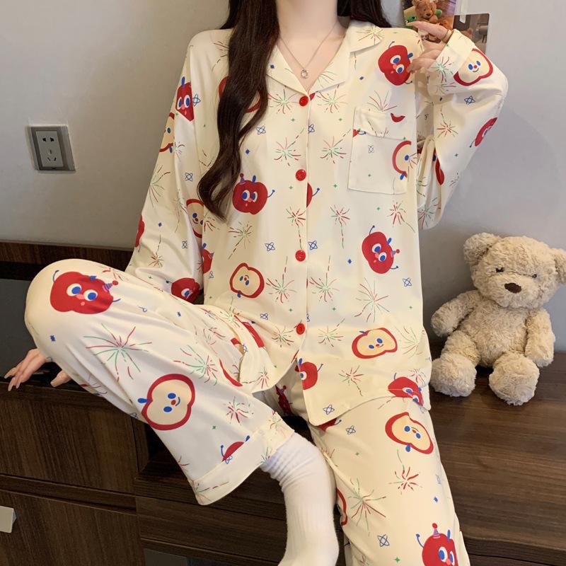 Retro puppy stars ins girl pajamas casual loungewear long sleeves trousers set can be worn outside