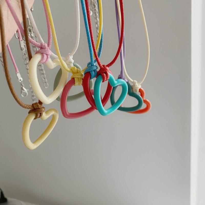 Sweet Hollow Heart Pendant Necklace Party Jewelry Fashion Statement Choker Simple Colorful Cord Collar Necklace