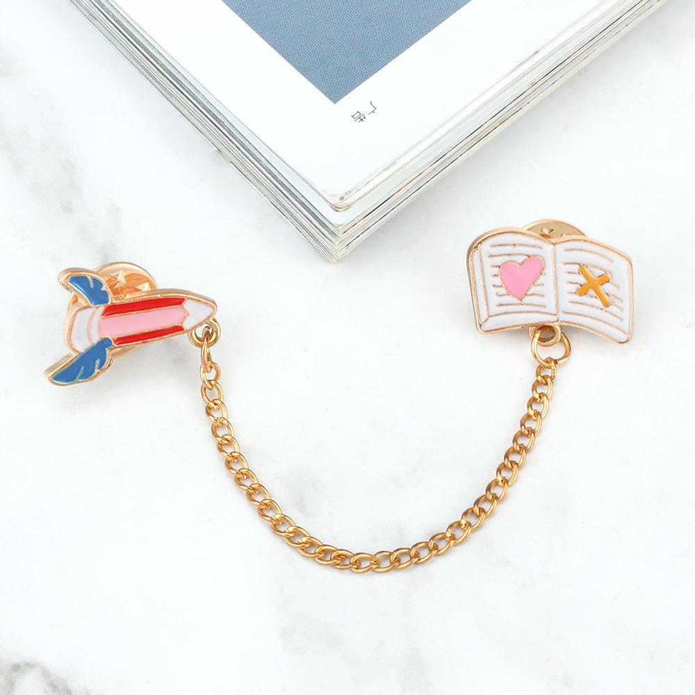 Cartoon Stationery Enamel Pin for Student Creative Rainbow Pen Pencil Ruler Chain Brooches Children Backpack Lapel Badge Jewelry