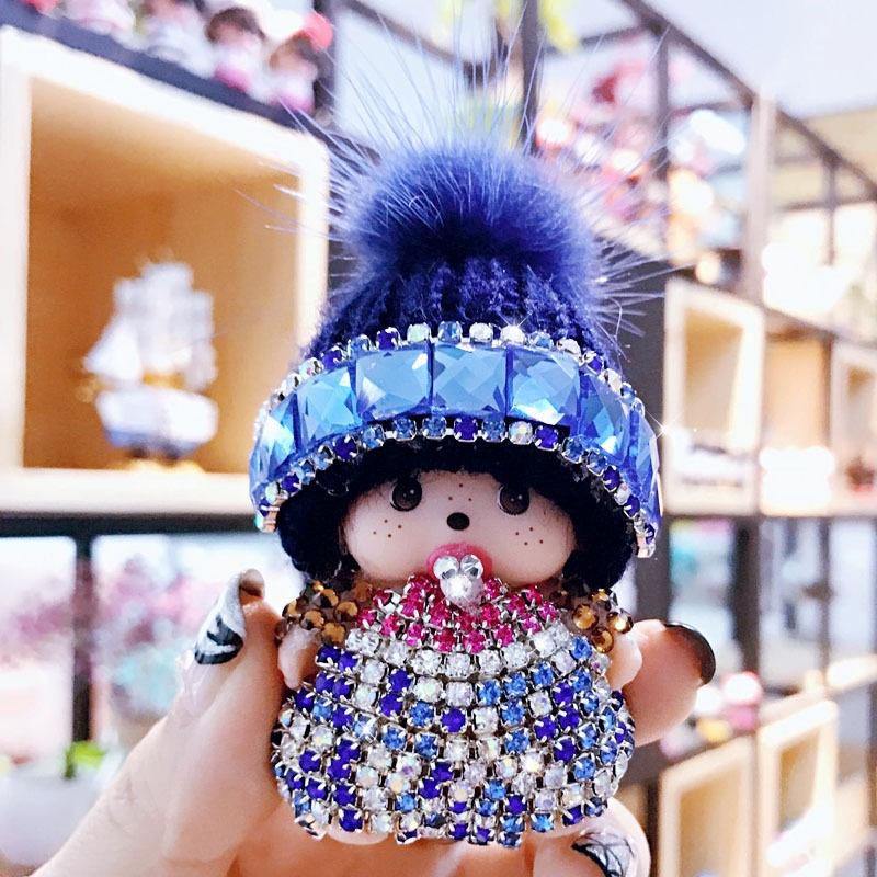 Crystal-studded Monchhichi Keychain Knit Hat Mink Pendant Arcade Prize Exchange Gift