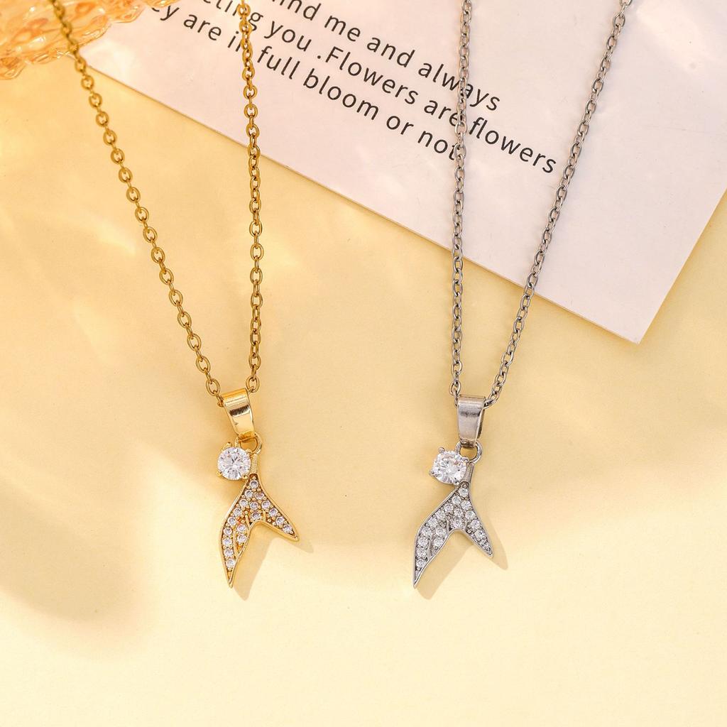 New Mermaid Fish Tail Pendant Necklace Women Full Zircon Light Luxury Niche Premium Versatile Collarbone Chain Jewelry Gift