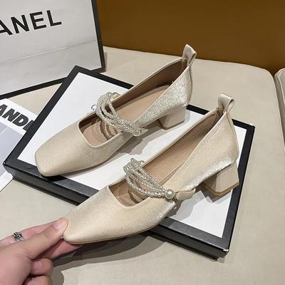 2024 Женские туфли Мэри Джейн Модные туфли на низком каблуке без застежки Женские элегантные гладиаторские туфли на высоком каблуке для улицы