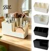 Stationery Sorting Box Desktop Storage with Three Compartments, Vertical Stripes Plastic Dresser Bin Organizer, Space Saving Container for Cosmetics
