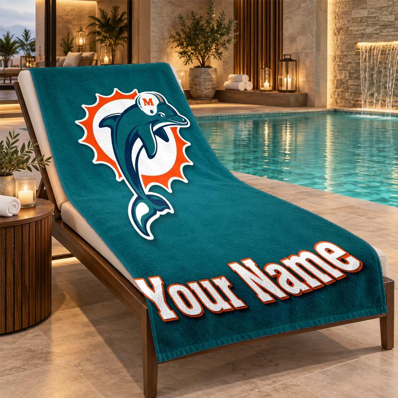 Custom Name Miami Dolphins Beach Towel Personalized Text Soft Towel Swimming Travel Bath Gift