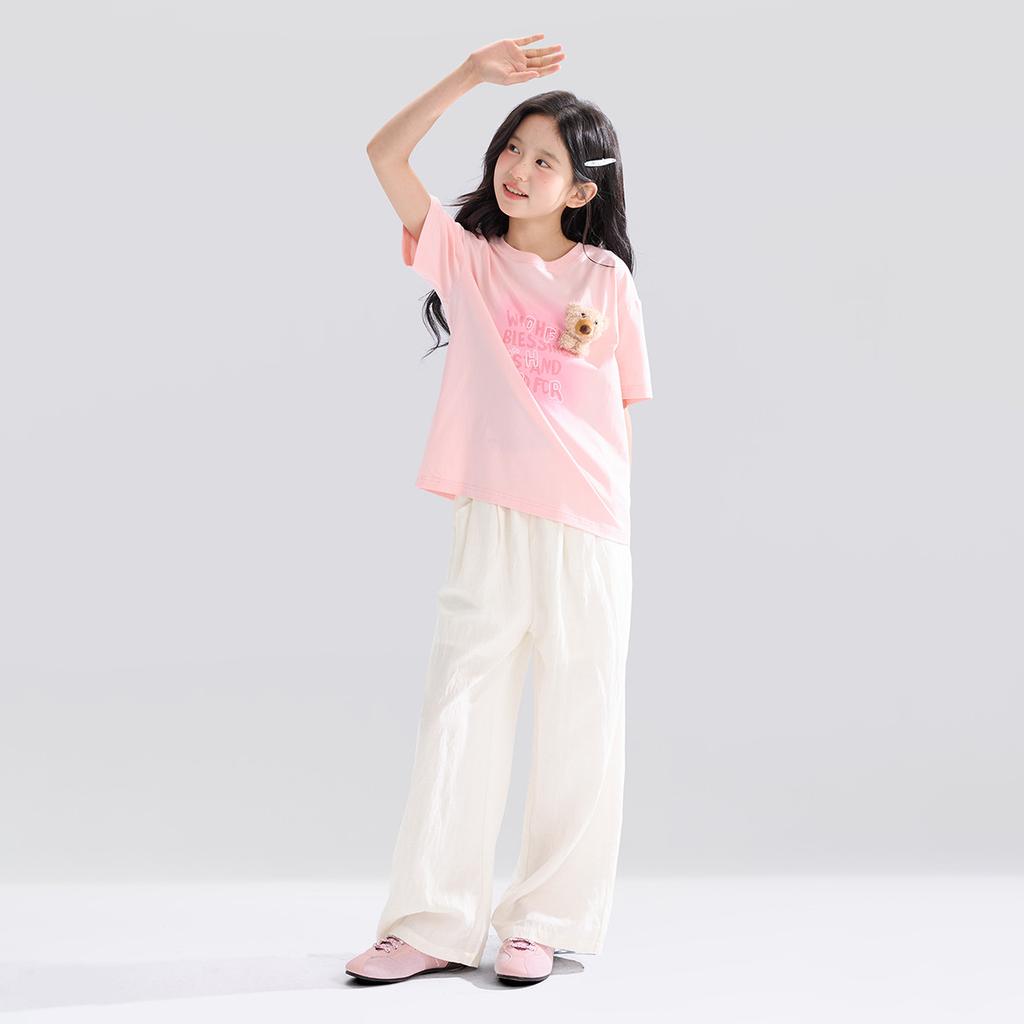 Left West Girls' Pants Summer Cool Sensation Tencel Wide Leg Pants