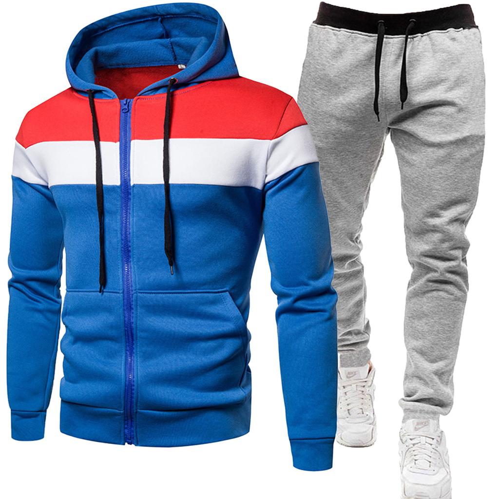 И новый трехцветный комплект с капюшоном на молнии для мужчин, для спорта и отдыха, большой свободный капюшон с капюшоном