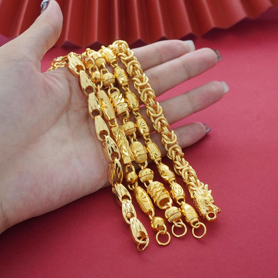 Элегантное мужское цилиндрическое колье длиной 60 см с головой дракона из песочного золота, дизайн высокого класса.