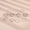 11pcs Simple Gold Silver Hollow Round Oval Leaf Twist Wave Ring Set