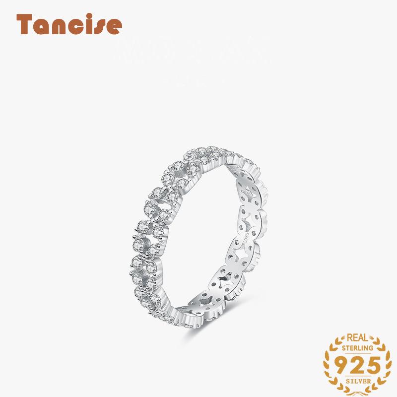 Tancise Classic 925 Sterling Silver Zircon Ring Ladies Jewelry Wedding Promise Party Gift