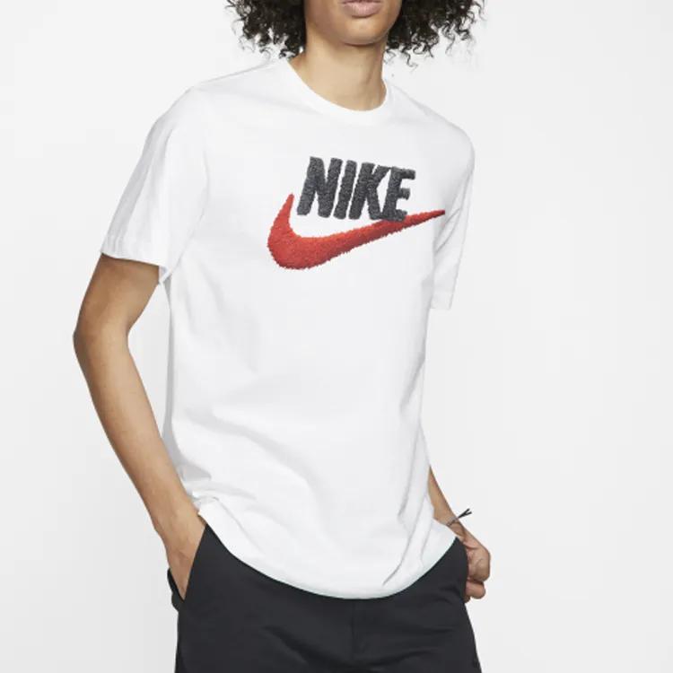 Nike T Shirts Men's White Crew Neck Moderate Straight Fit (Unisex) T-Shirts AR4994 100