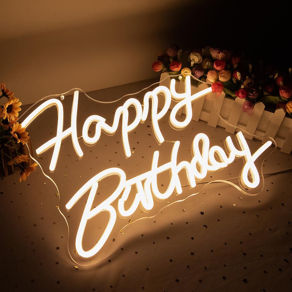 Неоновая вывеска «С днем рождения» Белые неоновые огни, работающие от USB Неоновые огни для украшения вечеринки по случаю дня рождения Светодиодная неоновая вывеска