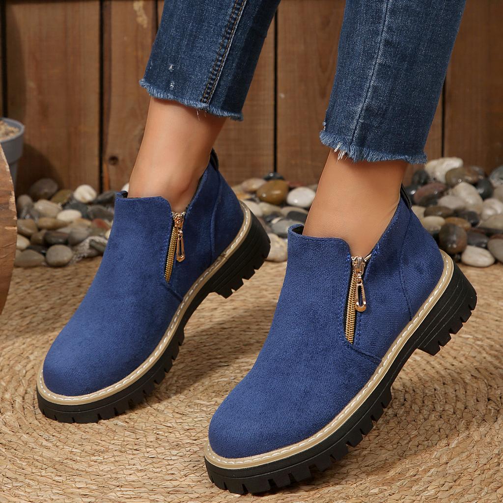 2025 ботинки мартин с круглым носком и боковой молнией, короткие ботинки на толстом каблуке, новые осенне-зимние, большого размера, женские короткие ботинки для внешней торговли