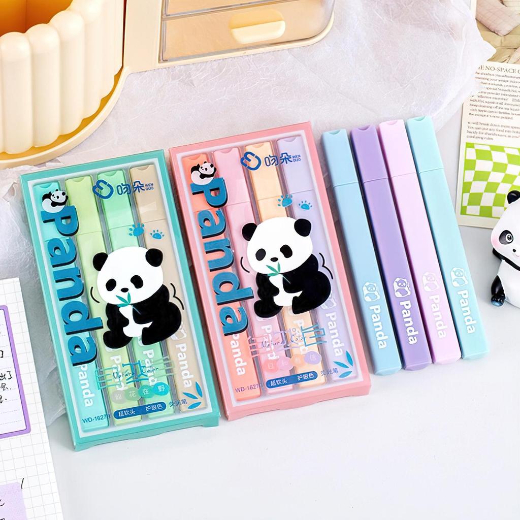 4 шт., набор ручек-хайлайтеров мягкого цвета с милой пандой, квадратный корпус, мягкий маркер для головы, лайнер для рисования, рисования, школы