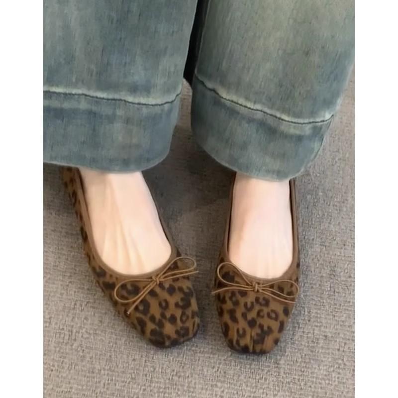 Версия из коровьей кожи~ натуральная кожа французский ретро бант леопардовый принт туфли-балетки с открытым вырезом женские туфли на одном ремешке туфли бабушки ladyshoes