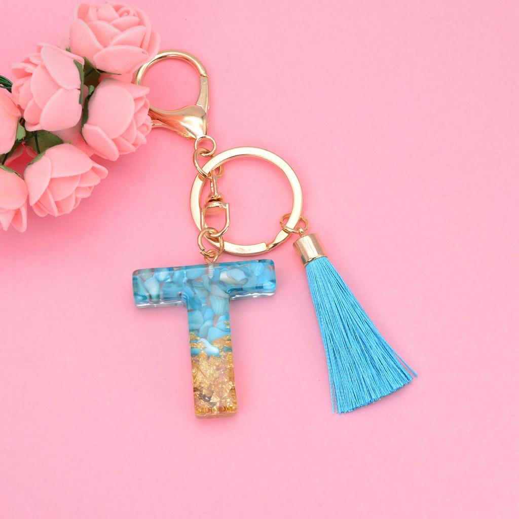 Синий брелок с кисточкой и 26 подвесками в виде английских букв - подвеска-капля из смолы для сумок и автомобилей, унисекс.