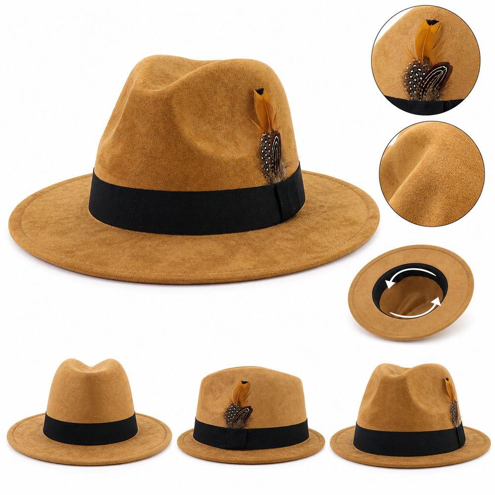 Ribbon Detail Top Hat Faux Suede Felt Cap New Panama Style Hat Church Party
