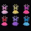 Children Skirt Set Headband Wand Simulation Butterfly Wings Elastic Waist Mesh A-line Skirt Princess Style Kids Party Dress Up Fairy Costume Set