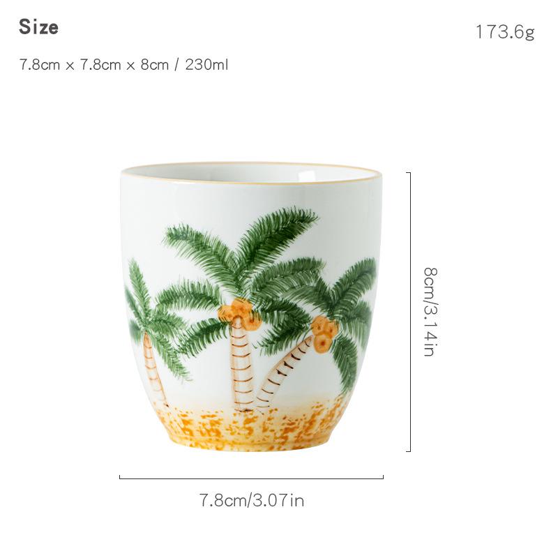 Funny Hand Painted Palm Tree Camel Ceramic Coffee Cup 230ML Novelty Mug for Cappuccino Latte Espresso