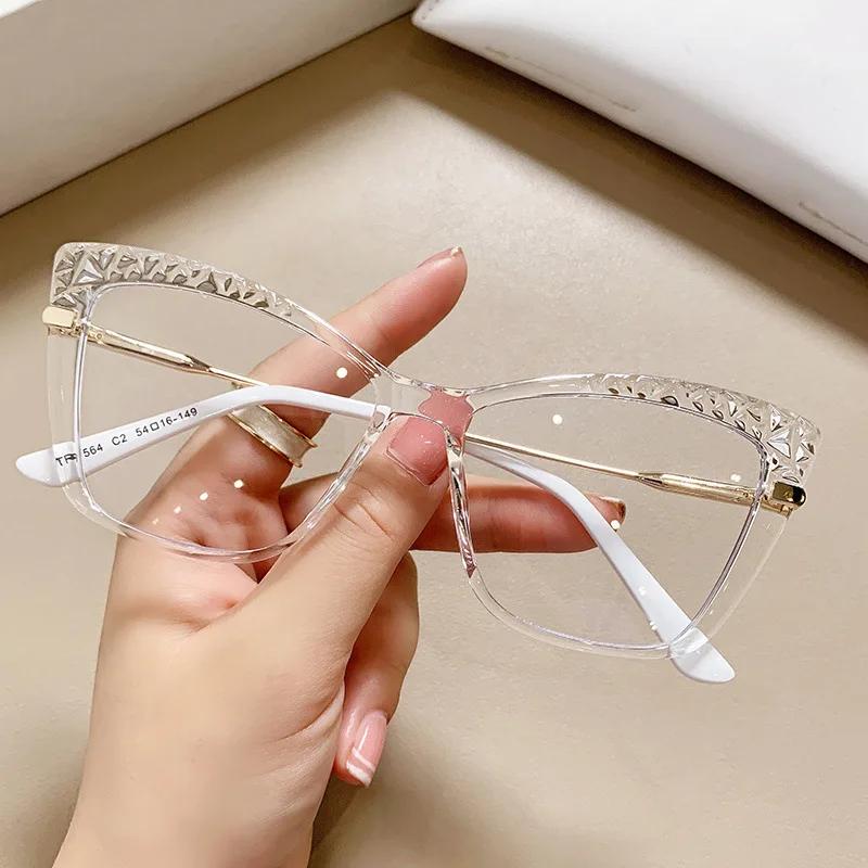 New Fashion Trend Cat Eye Anti Blue Light Optical Glasses Frames Women Crystal Cut Fashion Computer Eyeglasses