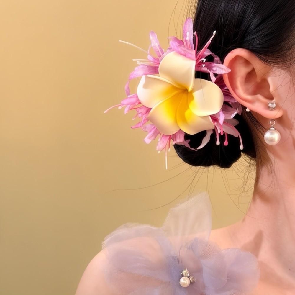 Fresh Sweet Floral Hair Clips Artificial Floral Hair Claw Versatile Frangipani Duckbill Clip Photo Props for Vacation Side Clip