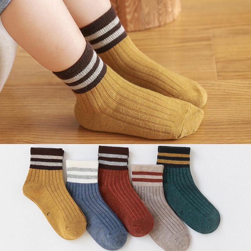 5 пар детских носков, хлопковые спортивные носки на открытом воздухе для мальчиков и девочек, детские носки в полоску, весенние