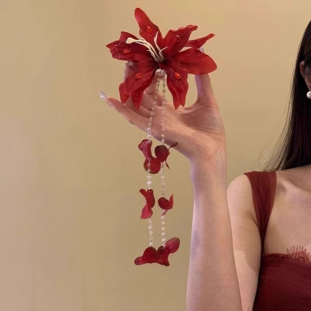 Long Tassel Sweet Petal Hair Clips Elegant Flower Duckbill Clip Women Use