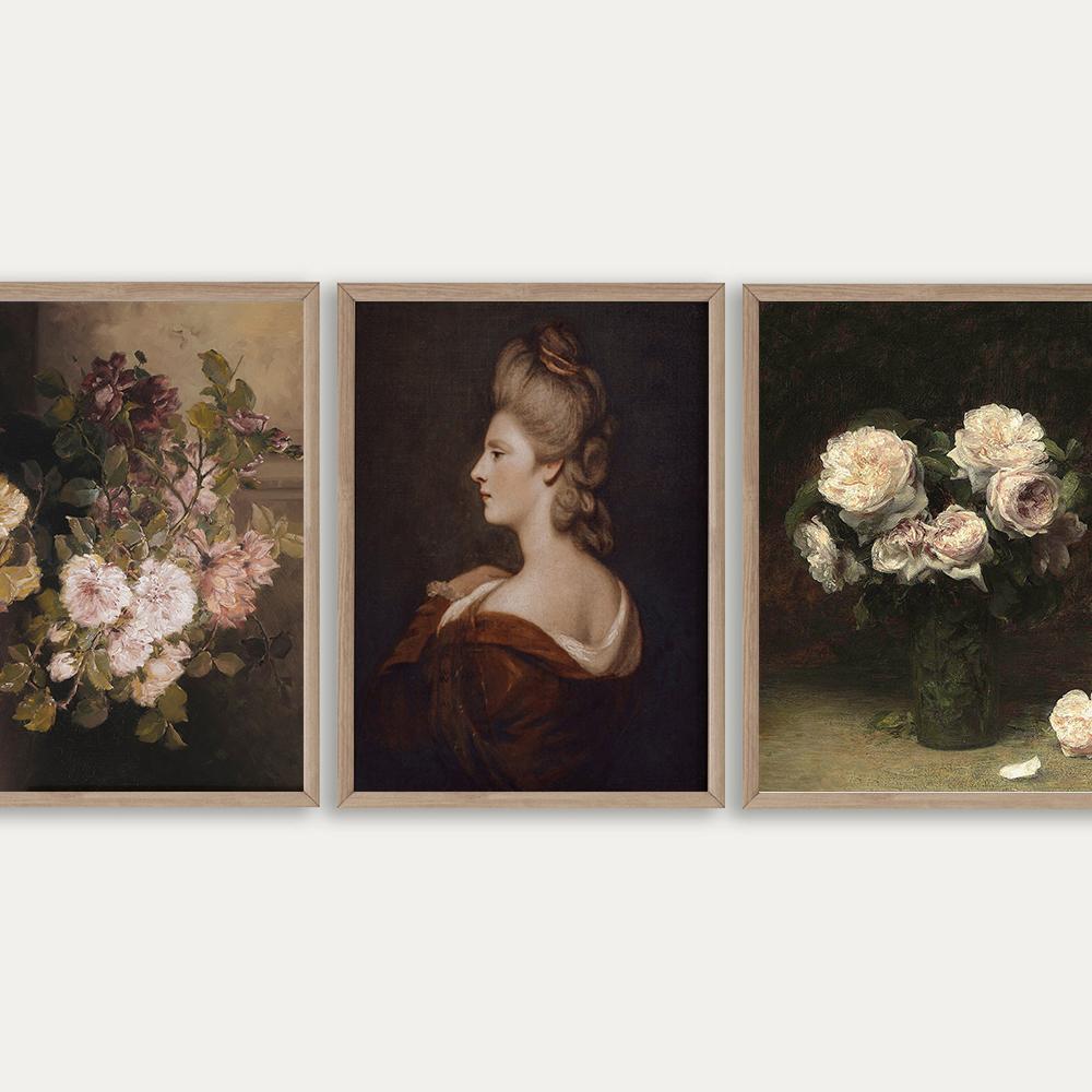 Винтажная галерея, настенное искусство, винтажная скандинавская картина на холсте, ретро антикварный постер и принты, розы, женские фотографии с короной, домашний декор