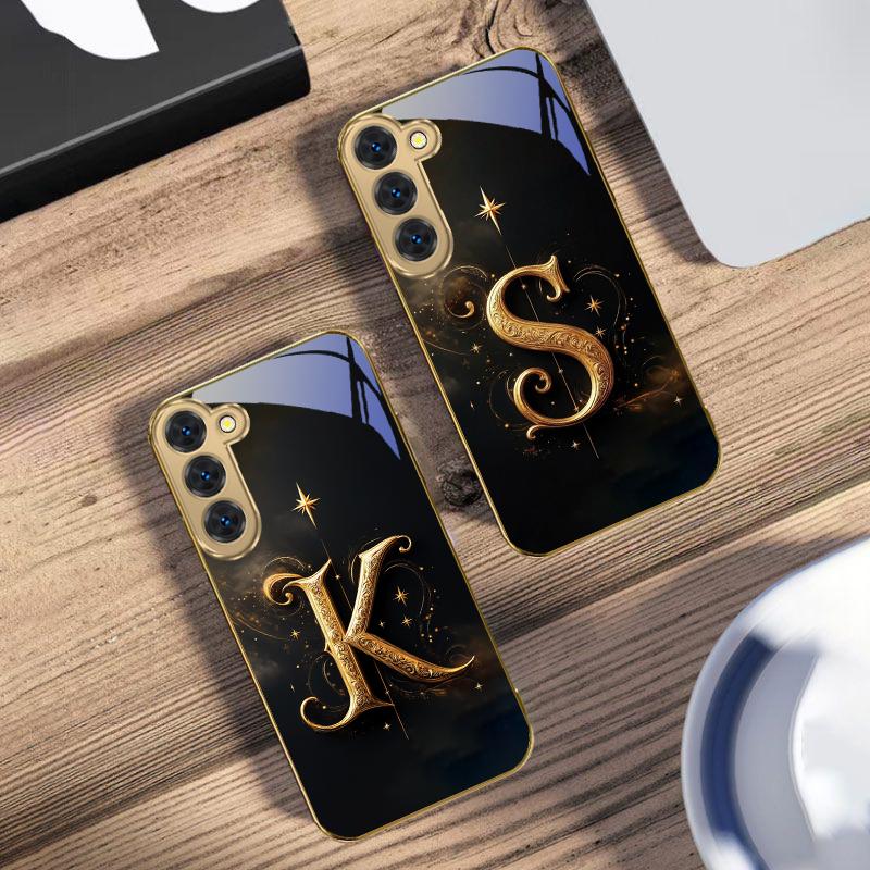 Магические буквы "K S A" Для Samsung Galaxy S26 S20 FE S21 S22 S23 Plus S24 Ultra 25Ultra S21+ S9 S22 S8 Золотой стеклянный чехол для телефона
