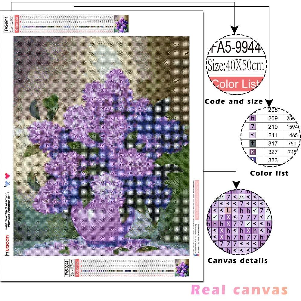 HUACAN 5D DIY Diamond Painting Lilac Kit Full Drill Art Rhinestone Diamond Embroidery Flower Mosaic Needlework Home Decoration