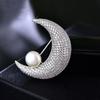 Full Diamond Moon Brooch Femininity Pearl Corsage Niche Design Sense Pin Anti-Light Suit And Accessories