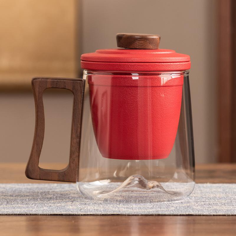 Ручка из черного сандала, офисная кружка, керамическая вставка-фильтр, стеклянная чашка для чая, высококлассная, защита от ожогов, подарочная коробка, портативный подарок