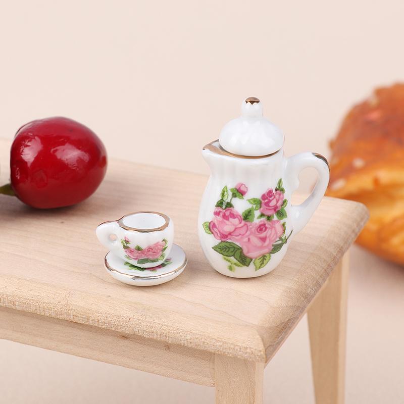 1Set 1:12 Dollhouse Miniature Porcelain Ceramic Tea Cup Set Tableware Kitchen Dollhouse Teapot Diy Toys