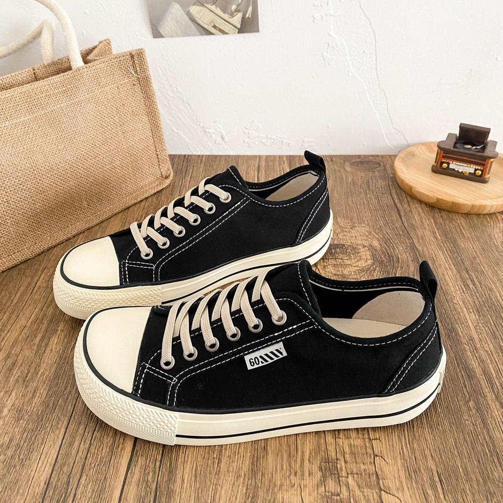W-2575 парусиновые туфли на платформе с манговым носком женские туфли классические базовые кеды повседневные нишевые маленькие черные туфли ретро шик