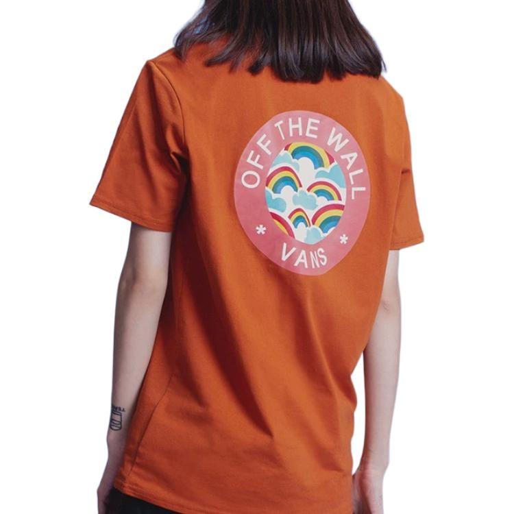 Vans T Shirts Women's Orange Crew Neck Moderate Straight Fit VN0A54INUXS