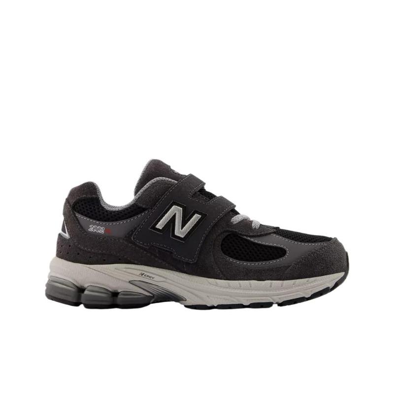 New Balance 2002 Kids Black Grey Mesh Suede Hook & Loop Running Shoes PV2002RA