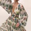 Bohemian Vintage Floral Pattern Colorful Embroidered Sexy Loose Maxi Dress For Women Summer Fashion Casual Beachwear