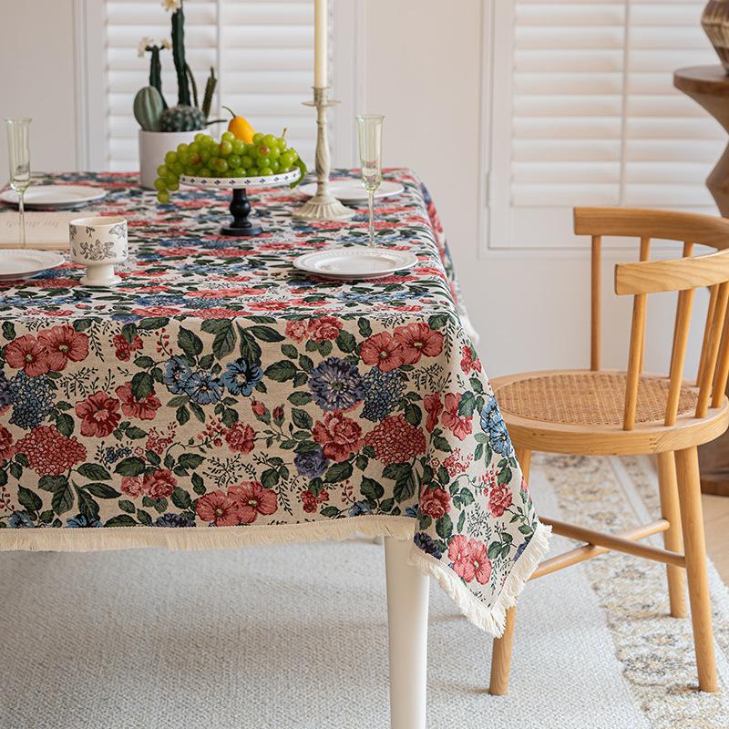 Washable Cotton Linen Floral Tablecloth American Country Style Dining Table Decoration Cover