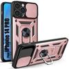 Case for iPhone 14 Pro - Pink - Reinforced Edge - Shockproof - Rotating Metal Stand