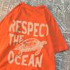 Respect The Ocean Green Turtle T Shirt Men Oversized Clothes Hip Hop Breathable Short Sleeve Harajuku Summer Cotton T-Shirt