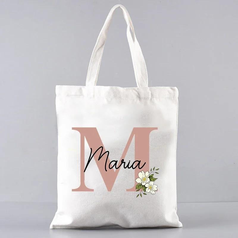 Custom Name White Canvas Tote Bag Large Capacity Foldable Supermarket Shopping Bag For Women Shopper Personalized Handbags