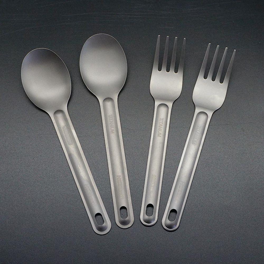 New Pure Portable Outdoor Picnic Accessories Titanium Cookware Cutlery Fork Long Handle Spoon