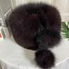 Outdoor Warm Luxury Woman Hat Fluffy Natural Fox Fur Fur Fluffy Cap Fluffly Snow Hat Balls Female Hot 100% Genuine Fur Hat