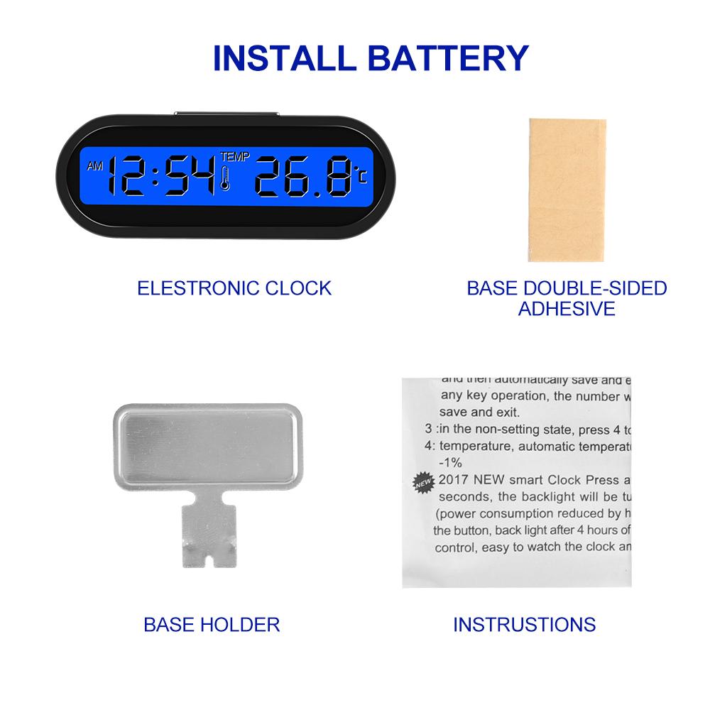Цифровые автомобильные часы с дисплеем температуры - светодиодная подсветка Автомобильные часы для приборной панели с термометром - режим день/ночь Часы для салона автомобиля