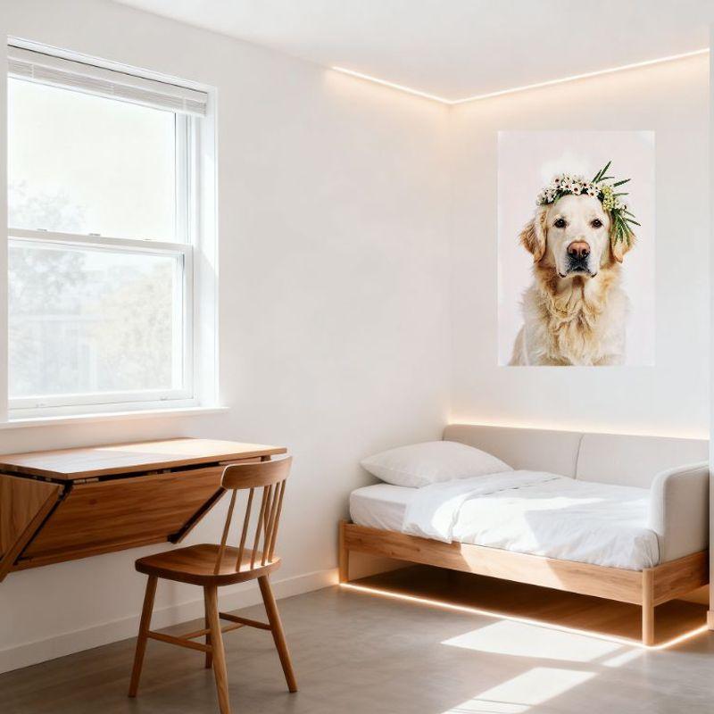 Жестяная табличка "Золотистый ретривер со светло-золотистой шерстью" - Металлический плакат с цветочным венком, Настенный декор со спокойной собакой для бара, паба, дома, кафе, 8x12 дюймов