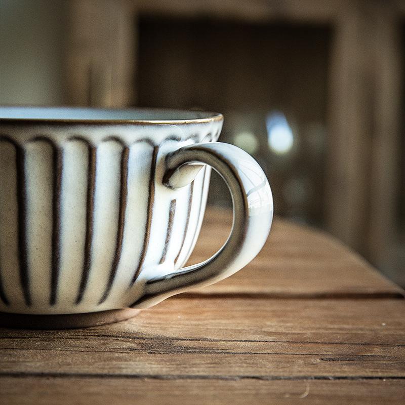 Гиссен Ретро Открытая Чашка Рельефная Чашка Кофейня Латте Керамическая Чашка Аутлет